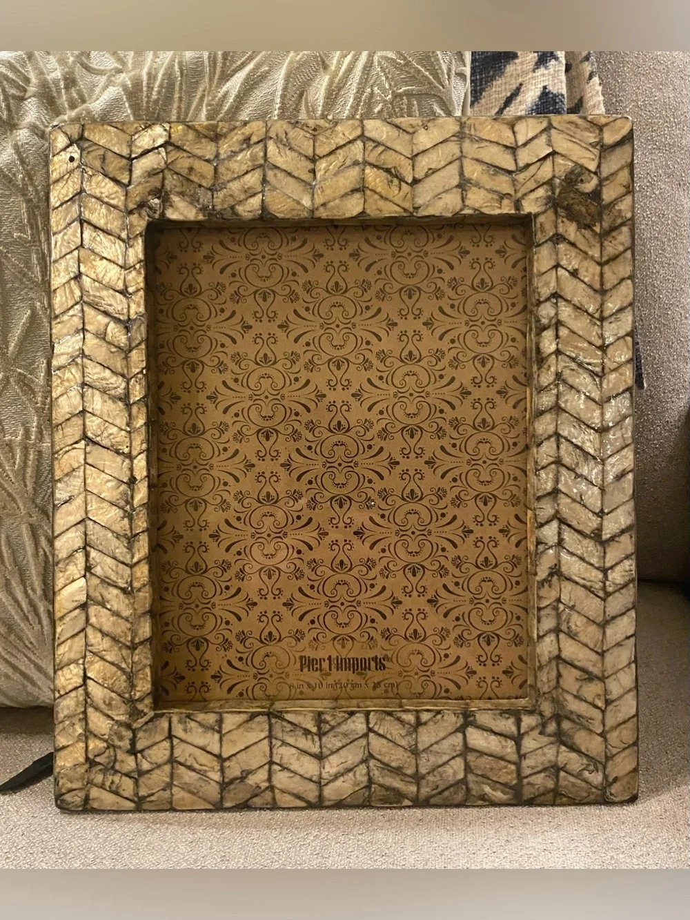 VTG 2013 Pier 1 Imports Capiz Mother of Pearl Frame Herringbone Pattern 8x10